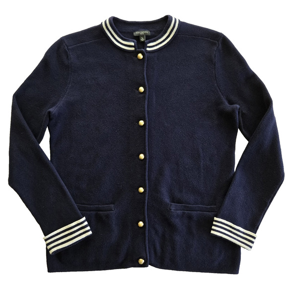 Talbots Sweater Womens S Navy Blue Cotton Silk Cardigan Nautical Classic Preppy - Picture 1 of 11